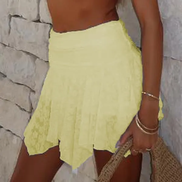 Women Floral Lace Mini Skirts Y2k Pleated Ruffle Tiered Short Skirts Sexy Low Rise Lingerie Asymmetrical Hem Skirts