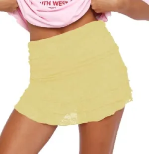 Women Floral Lace Mini Skirts Y2k Pleated Ruffle Tiered Short Skirts Sexy Low Rise Lingerie Asymmetrical Hem Skirts