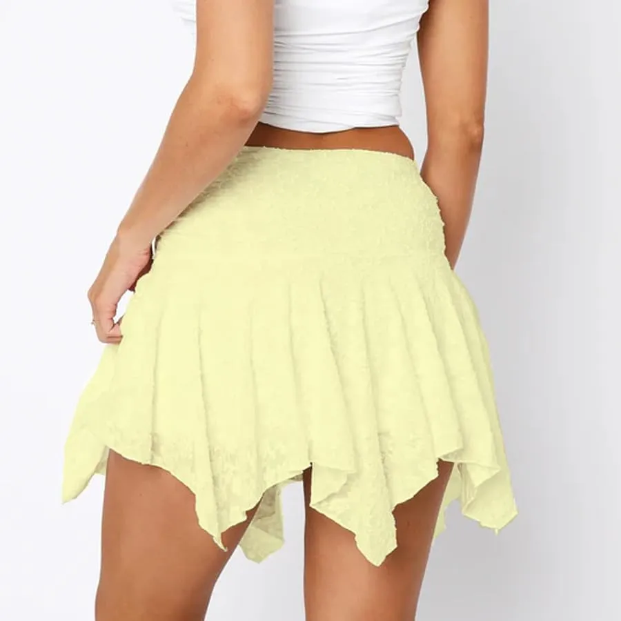 Women Floral Lace Mini Skirts Y2k Pleated Ruffle Tiered Short Skirts Sexy Low Rise Lingerie Asymmetrical Hem Skirts