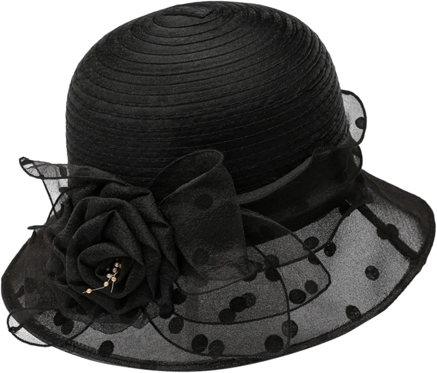 Women Kentucky Organza Derby Hat Wide Brim Summer Polka Dot Sun Hat for Bridal Wedding Church Tea Parties