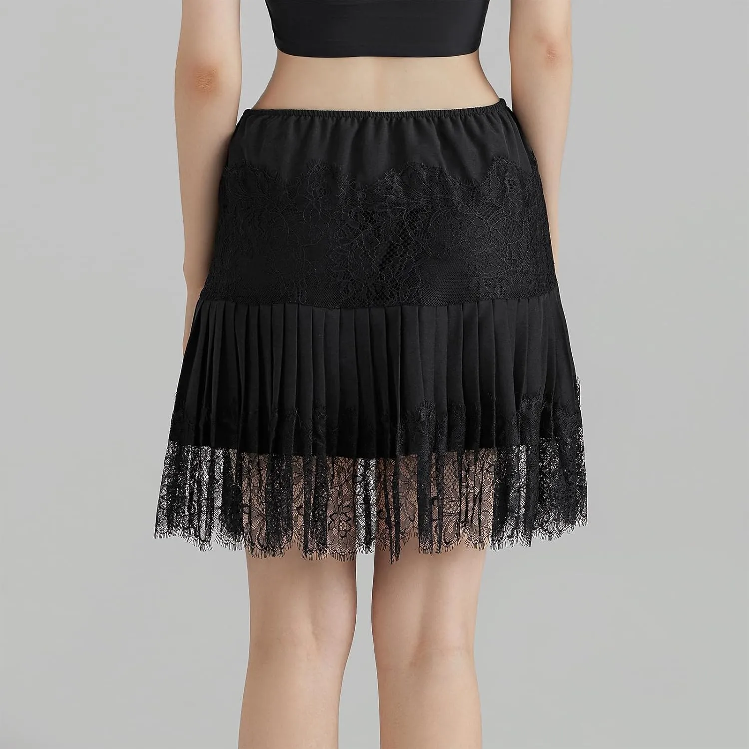 Women Lace Mesh Pleated Mini Skirt Y2k Flowy Layered Ruffle Skirt Solid Color Flower Embroidery Mid-Rise Skirt
