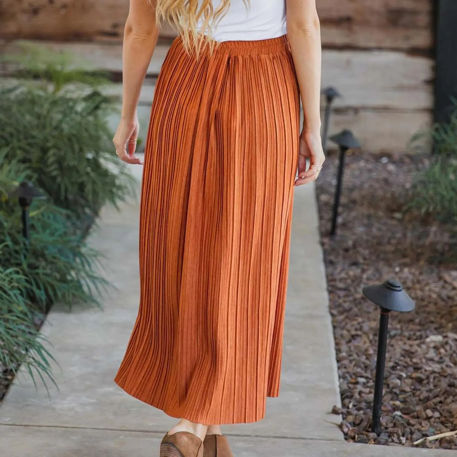 Women Lightweight Casual Flowy Long Skirt, Solid Color Basic Ruched Loose Summer Skirts Elastic Waist Comfy Breathable