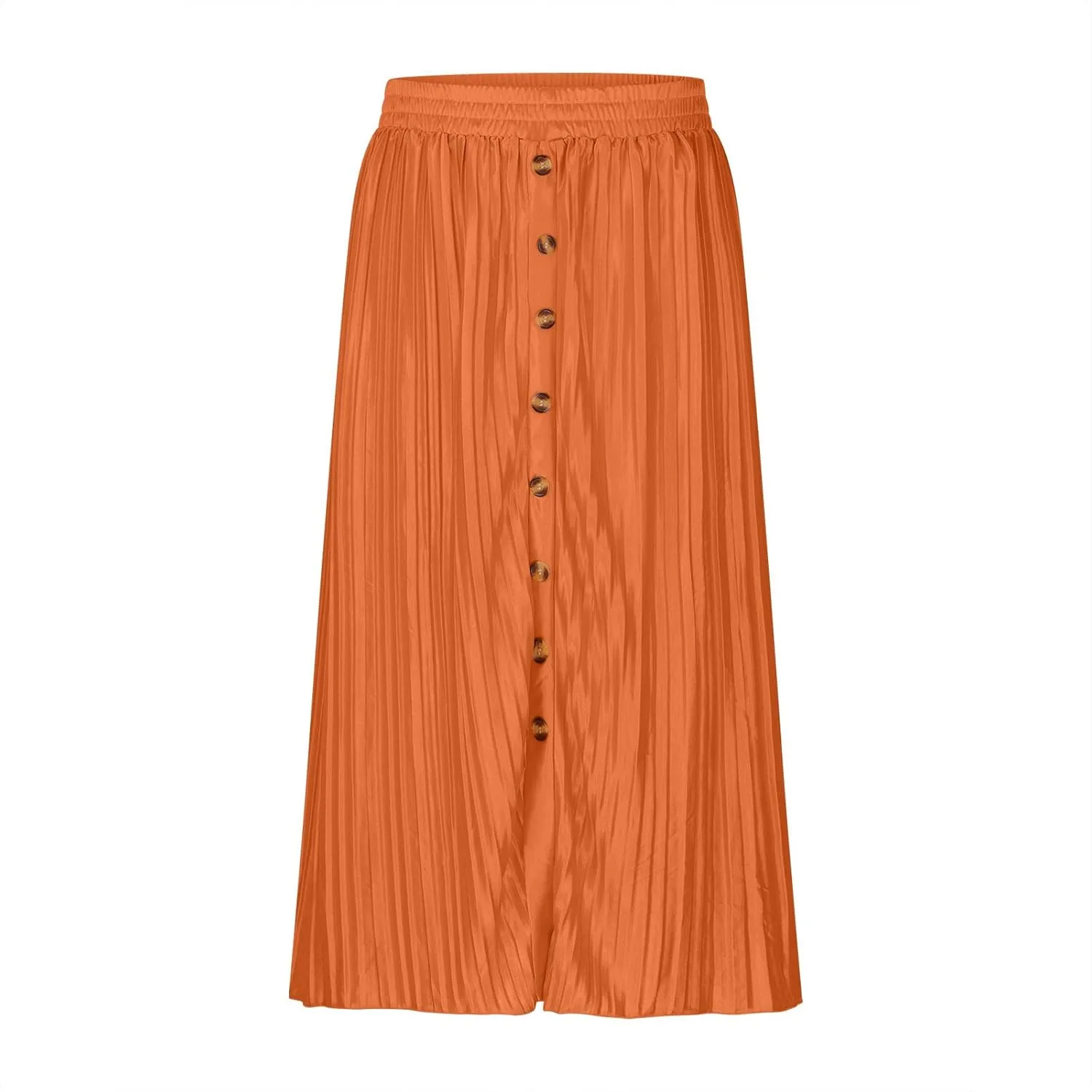 Women Lightweight Casual Flowy Long Skirt, Solid Color Basic Ruched Loose Summer Skirts Elastic Waist Comfy Breathable