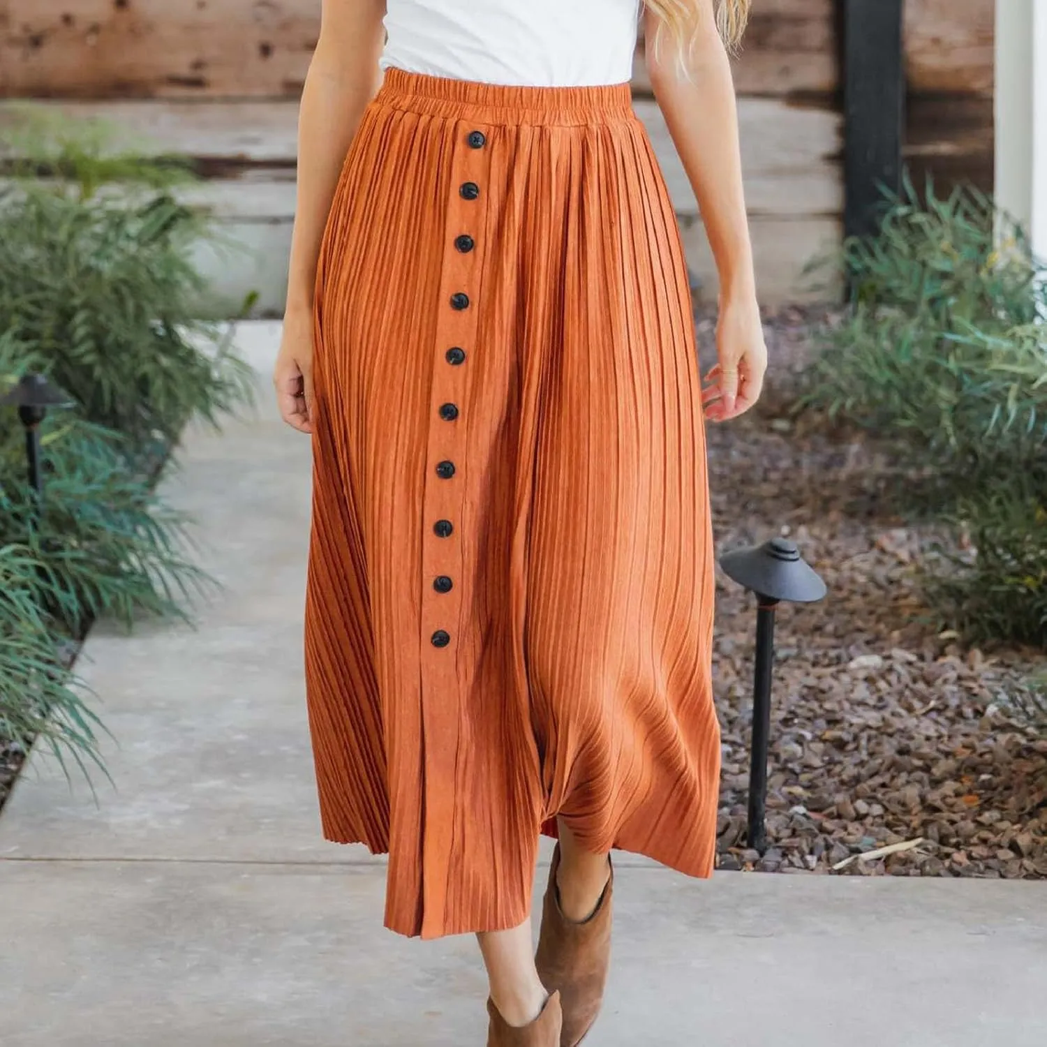 Women Lightweight Casual Flowy Long Skirt, Solid Color Basic Ruched Loose Summer Skirts Elastic Waist Comfy Breathable
