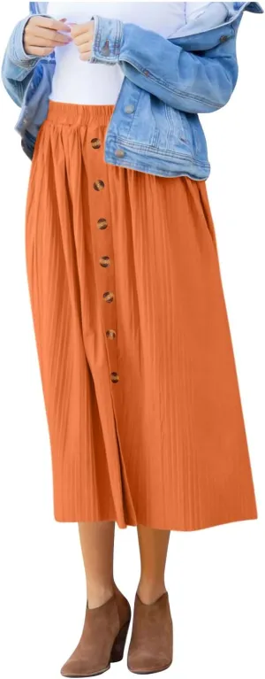Women Lightweight Casual Flowy Long Skirt, Solid Color Basic Ruched Loose Summer Skirts Elastic Waist Comfy Breathable
