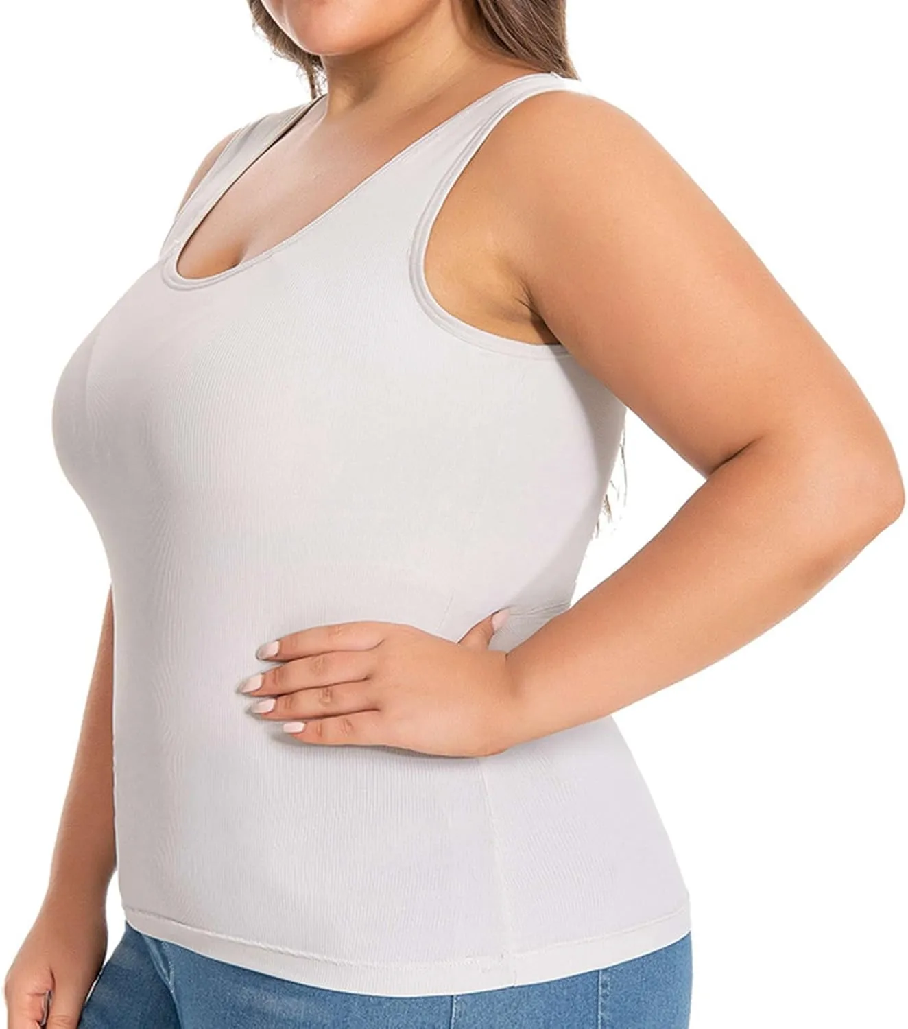 Women Oversized Ribbed Tank Tops Summer Built in Bra Crewneck Yoga Workout Crop Top Slim Fit Sexy Sleeveless Tees