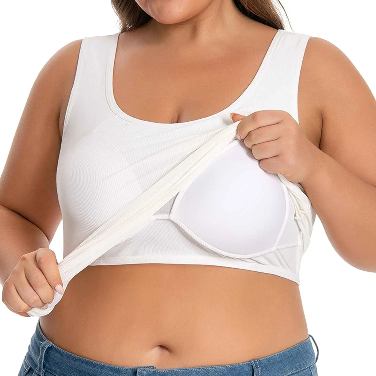Women Oversized Ribbed Tank Tops Summer Built in Bra Crewneck Yoga Workout Crop Top Slim Fit Sexy Sleeveless Tees