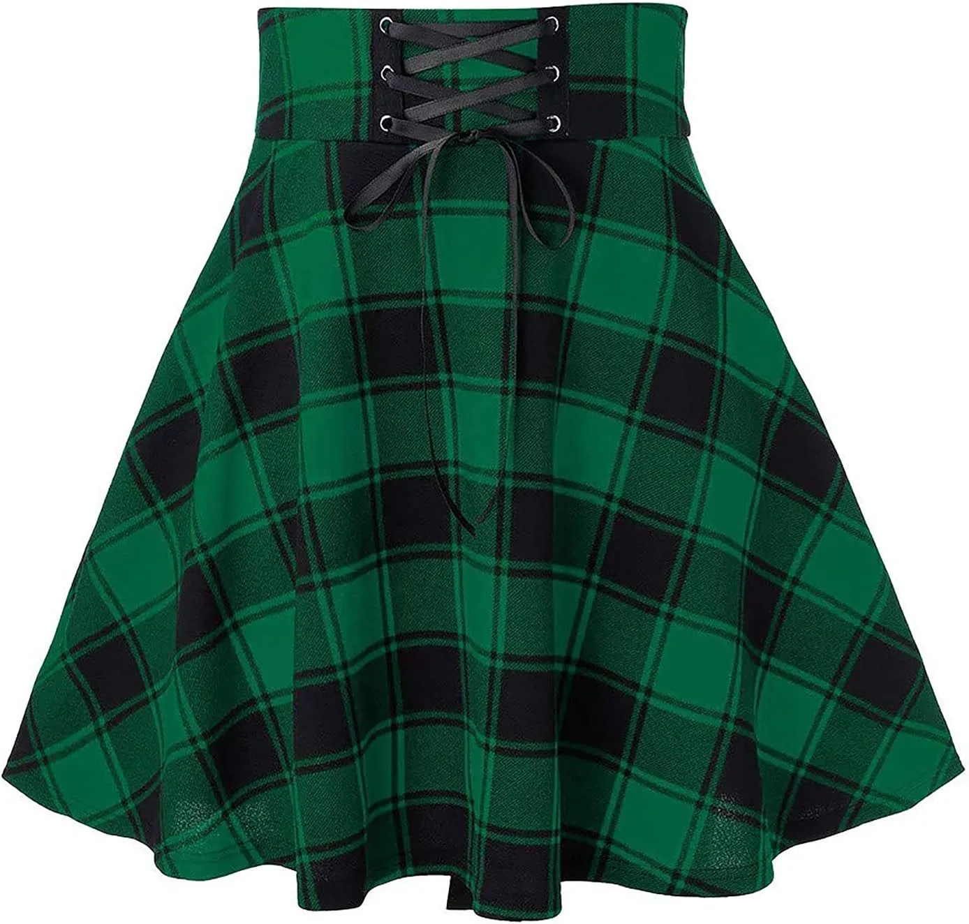 Women Plaid Mini Skirts A Line Pleated Skirts Lace Up Casual Skirts High Waist Skater Skirts Vintage Casual Skirts