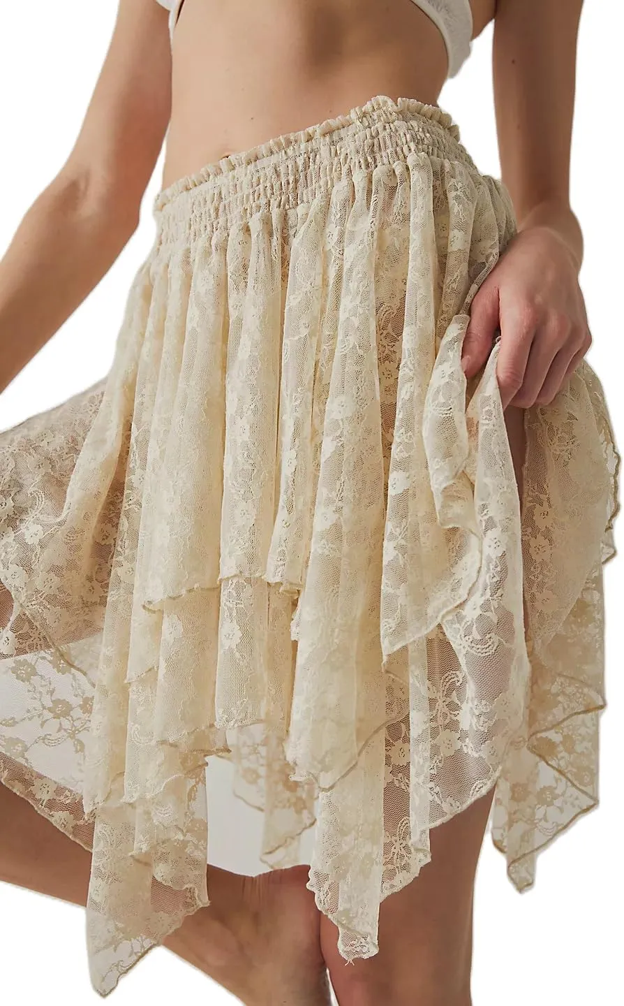 Women Ruffle Y2k Mini Skirt Low Rise Pleated Fairy Skirts Frilly Layered Asymmetrical Lace Short Skirt