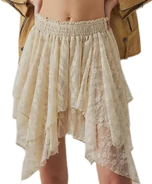 Women Ruffle Y2k Mini Skirt Low Rise Pleated Fairy Skirts Frilly Layered Asymmetrical Lace Short Skirt