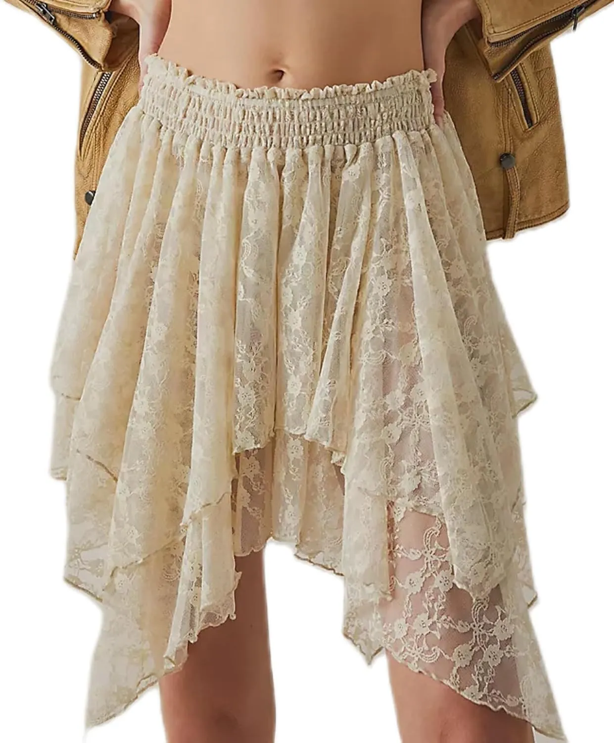 Women Ruffle Y2k Mini Skirt Low Rise Pleated Fairy Skirts Frilly Layered Asymmetrical Lace Short Skirt
