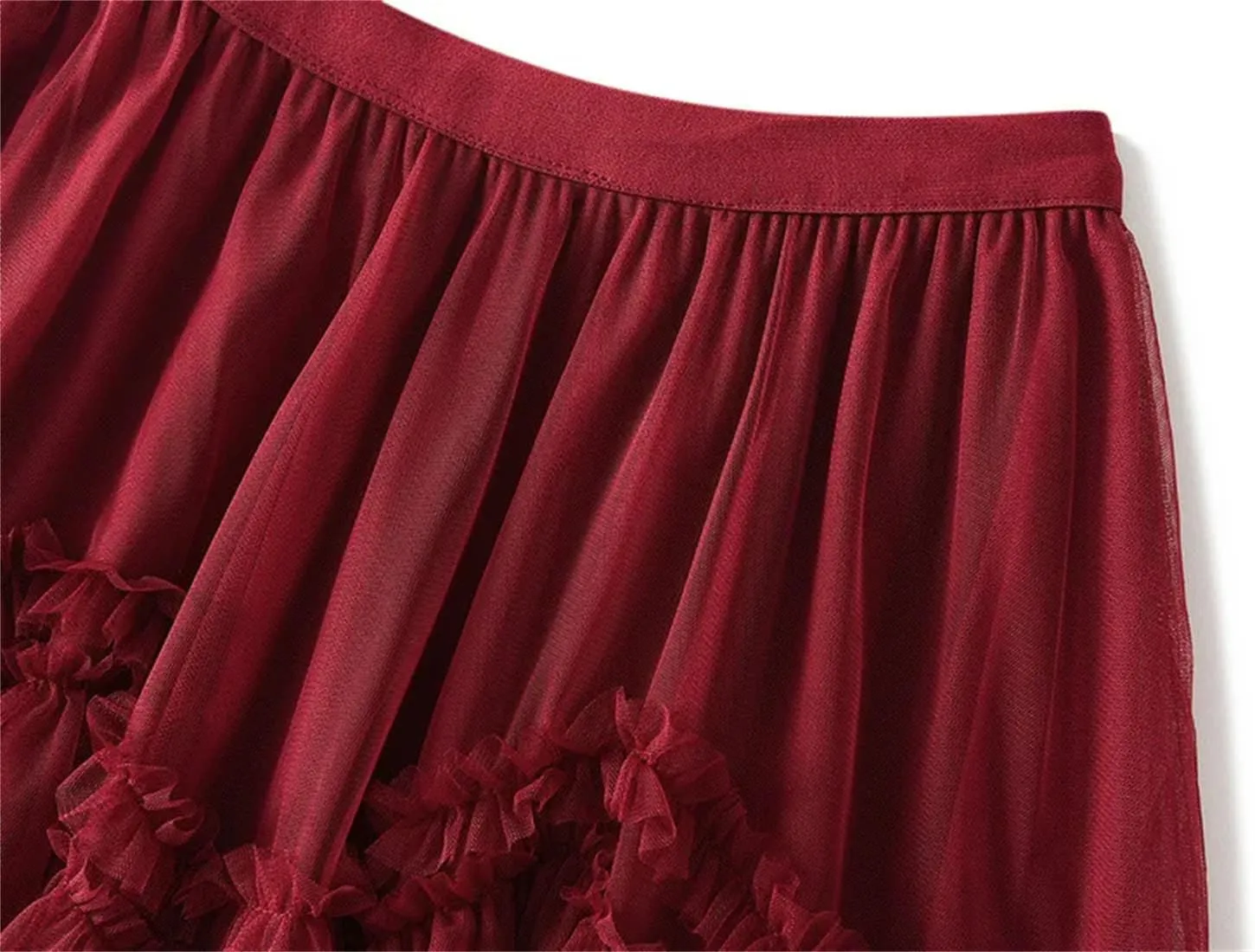 Women Ruffles Tiered A Line Tulle Long Skirts Casual Elastic Waist Mesh Skirts