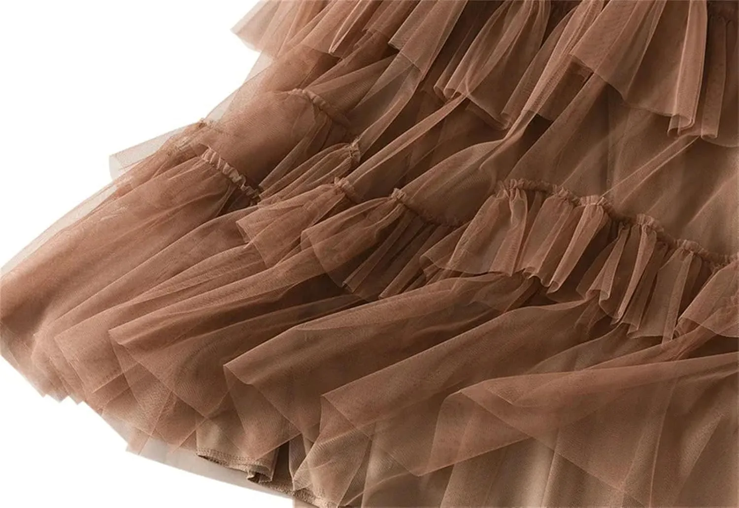 Women Ruffles Tiered A Line Tulle Long Skirts Casual Elastic Waist Mesh Skirts