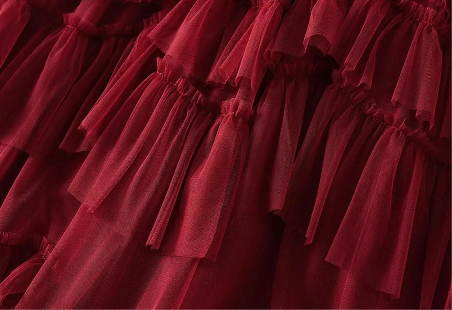 Women Ruffles Tiered A Line Tulle Long Skirts Casual Elastic Waist Mesh Skirts