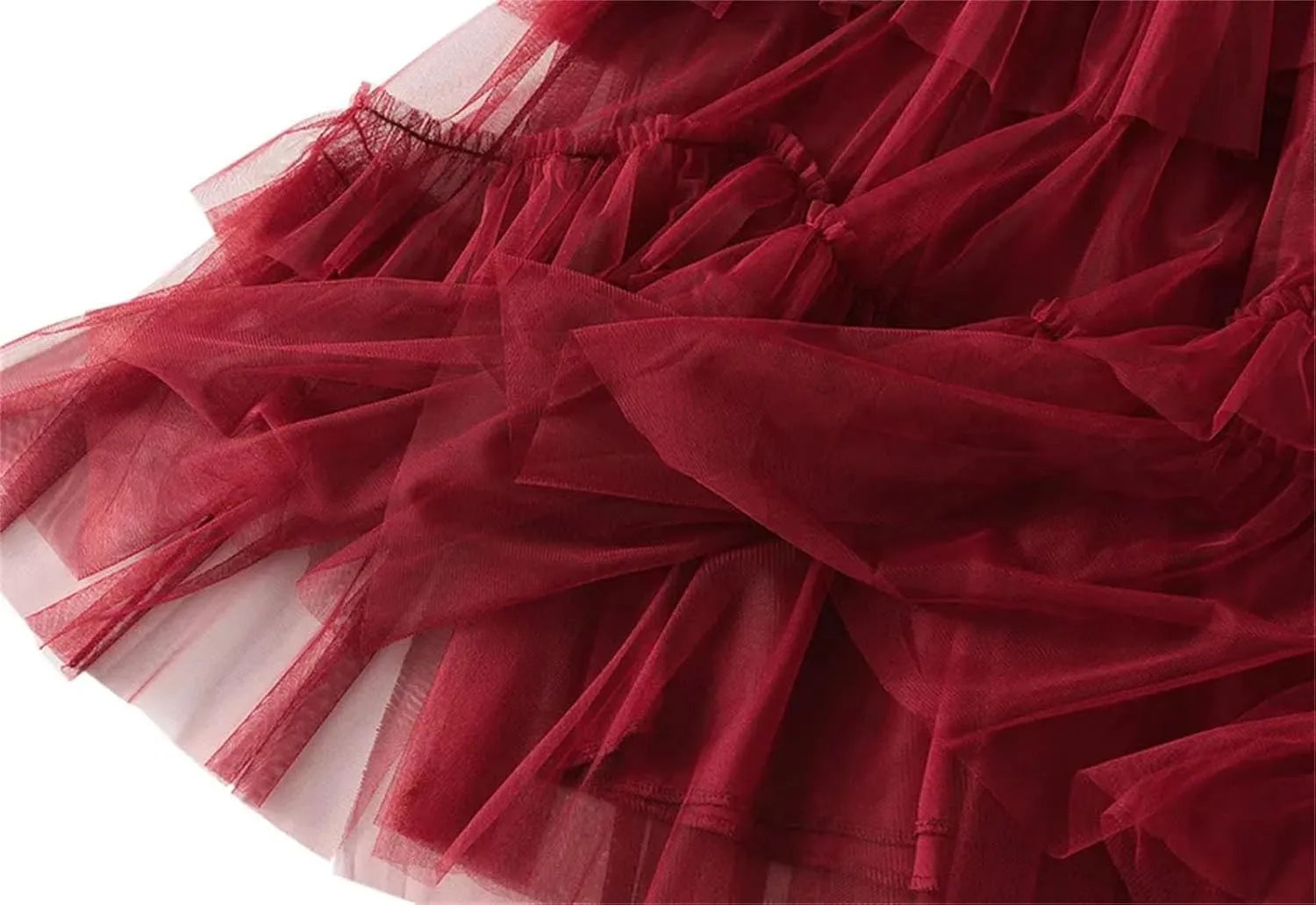Women Ruffles Tiered A Line Tulle Long Skirts Casual Elastic Waist Mesh Skirts