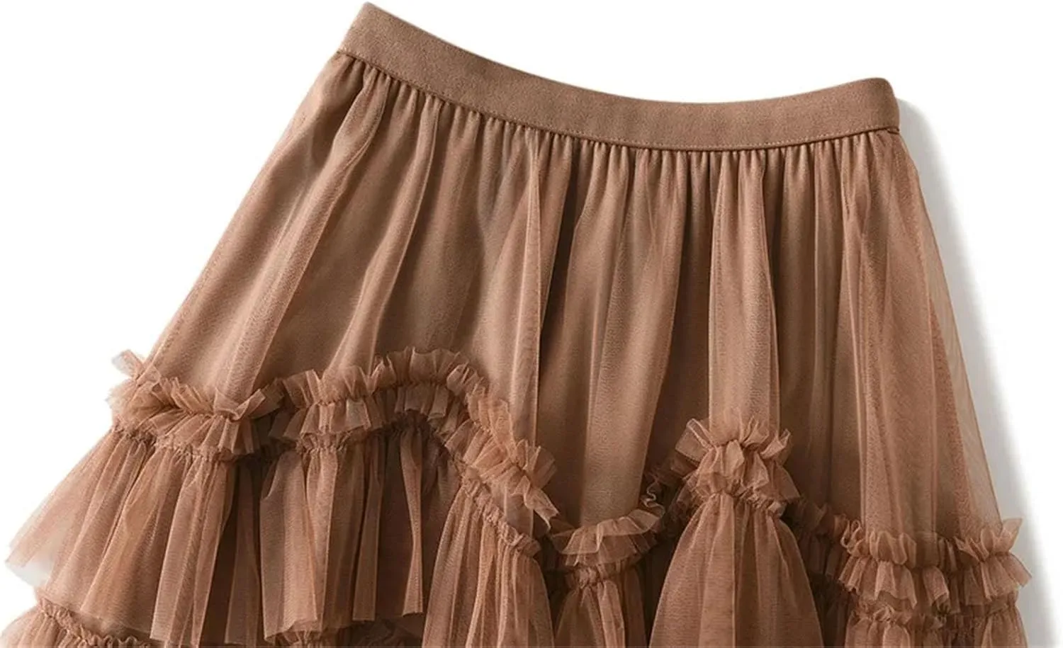 Women Ruffles Tiered A Line Tulle Long Skirts Casual Elastic Waist Mesh Skirts