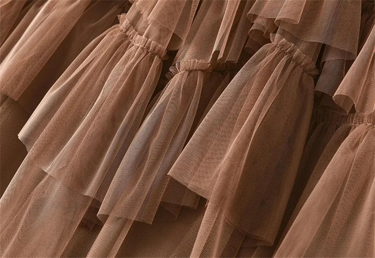 Women Ruffles Tiered A Line Tulle Long Skirts Casual Elastic Waist Mesh Skirts