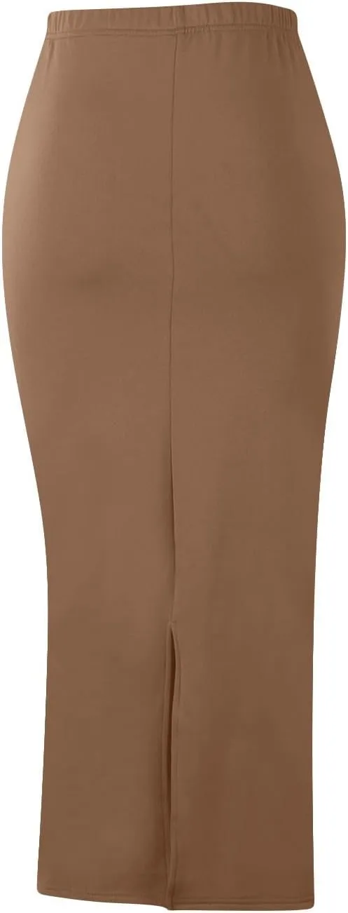 Women Sexy Bodycon Pencil Long Skirt, Solid Color Basic Wrap Slim Fit Skirts Business Elegant Casual Work Office Clothes
