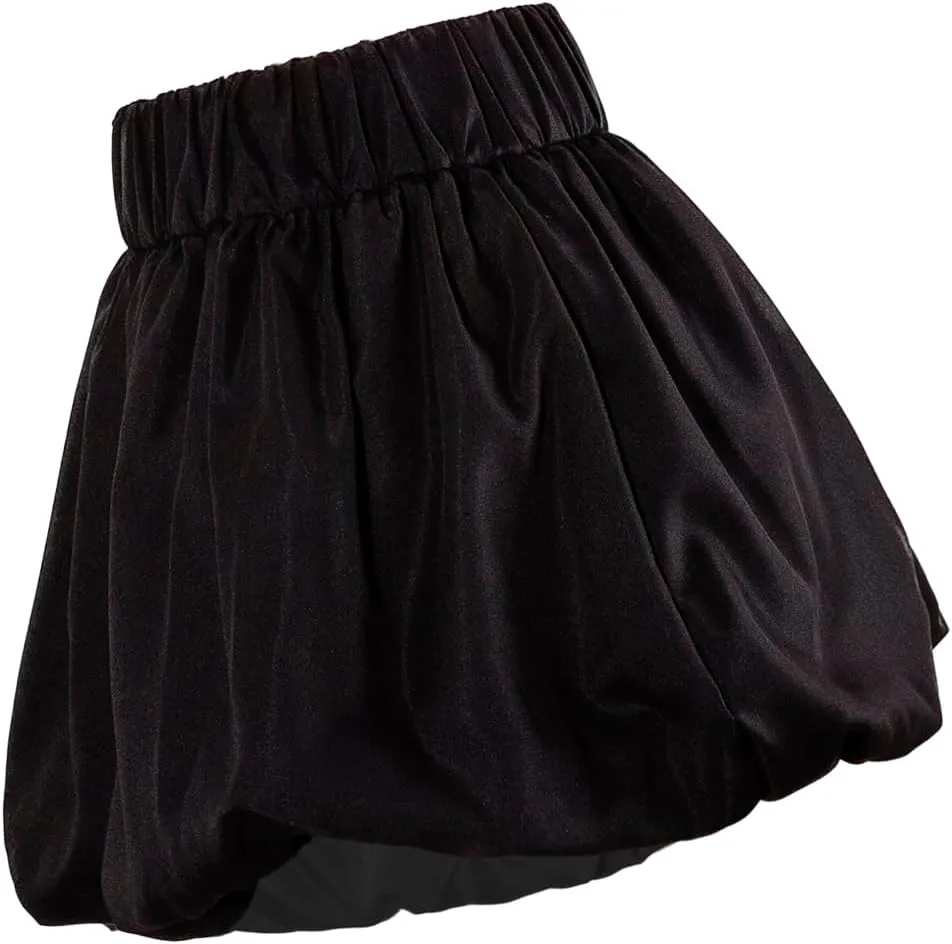 Women Sexy Mini Skirts Pleated Elastic Waist Ruffle Bubble Flared Short Skirt Club Outfits