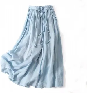 Women Summer Cotton Linen Flowy Casual Skirt, Fashion Drawstring Ruched High Waist Skirts Going Out Vacation Clothes