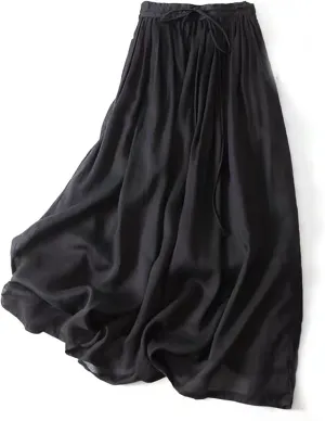 Women Summer Cotton Linen Flowy Casual Skirt, Fashion Drawstring Ruched High Waist Skirts Going Out Vacation Clothes