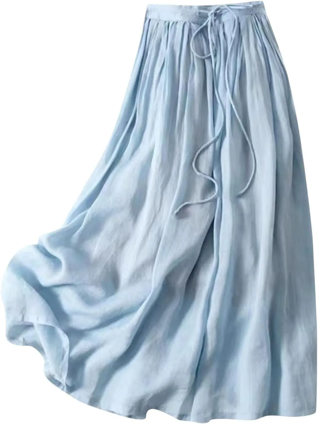 Women Summer Cotton Linen Flowy Casual Skirt, Fashion Drawstring Ruched High Waist Skirts Going Out Vacation Clothes