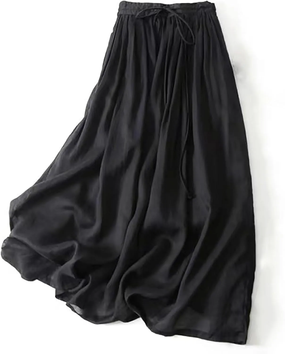 Women Summer Cotton Linen Flowy Casual Skirt, Fashion Drawstring Ruched High Waist Skirts Going Out Vacation Clothes