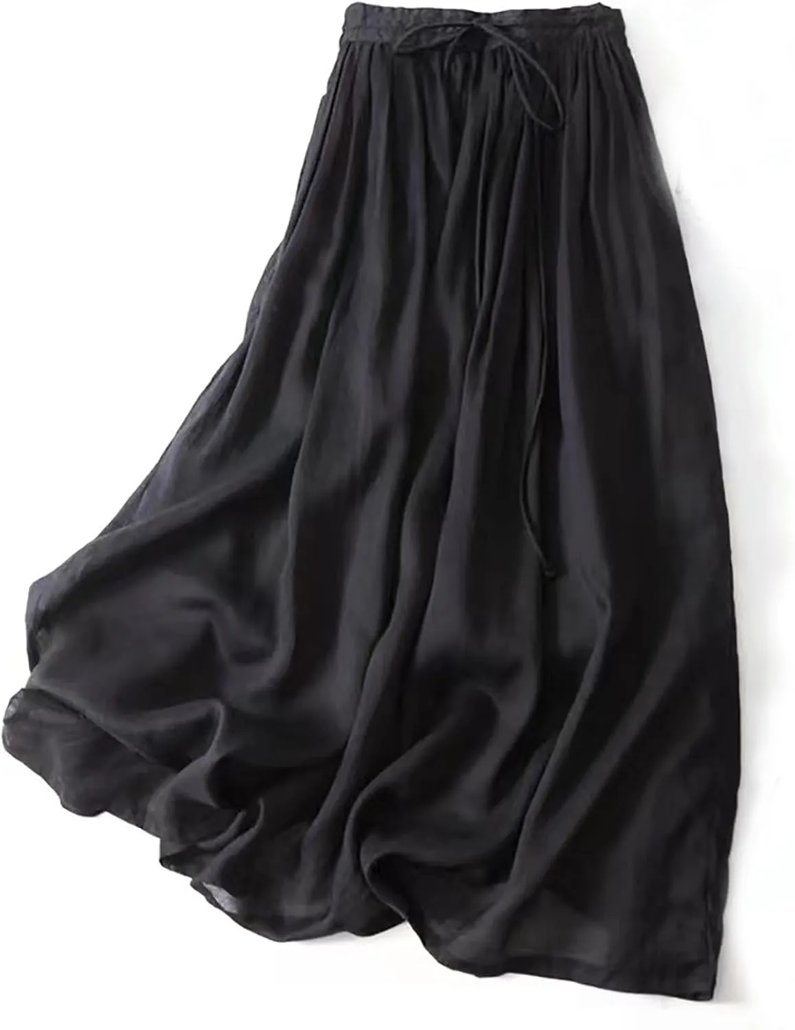 Women Summer Cotton Linen Flowy Casual Skirt, Fashion Drawstring Ruched High Waist Skirts Going Out Vacation Clothes