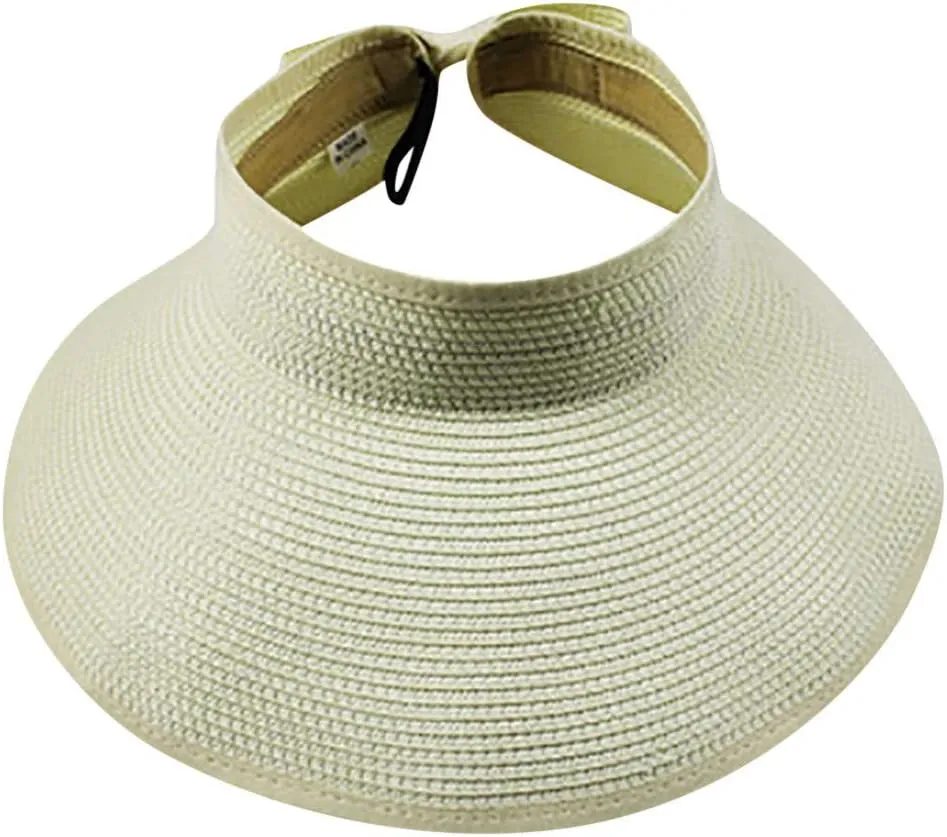 Women Visor Straw Visor Hat with Large Brim Outdoor Sport Sun Hat Sun Cap UV-Protection Summer Visor Foldable Caps