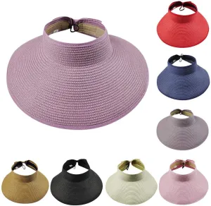 Women Visor Straw Visor Hat with Large Brim Outdoor Sport Sun Hat Sun Cap UV-Protection Summer Visor Foldable Caps