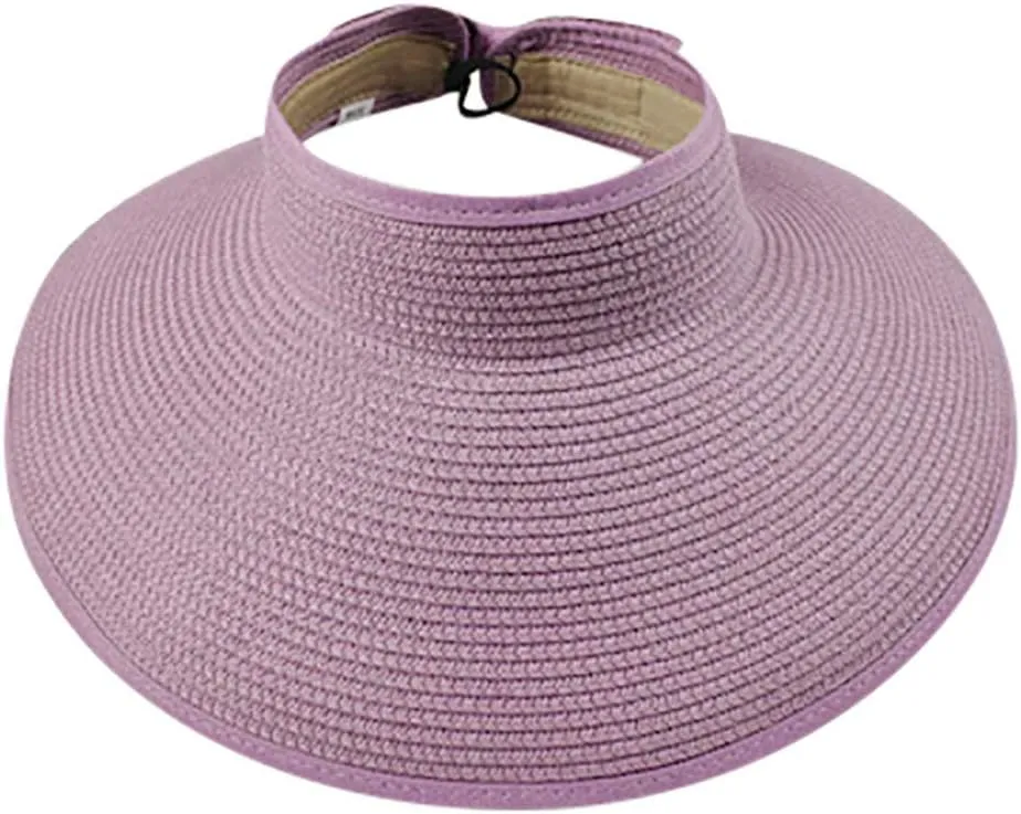 Women Visor Straw Visor Hat with Large Brim Outdoor Sport Sun Hat Sun Cap UV-Protection Summer Visor Foldable Caps