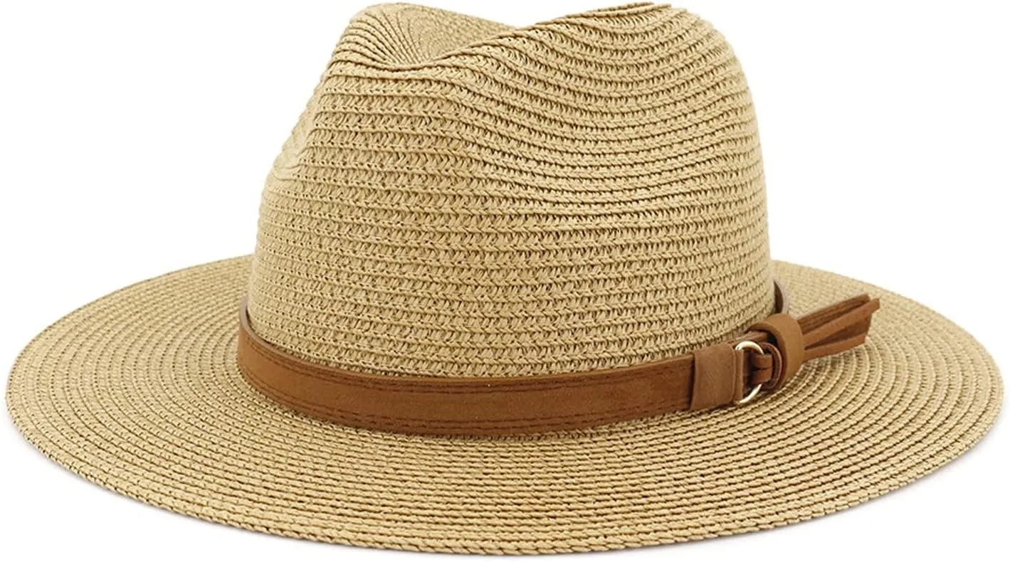 Women Wide Brim Straw Panama Roll up Hat Classic Summer Fedora Beach Sun Hat UPF50  Straw Hat for Women