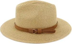 Women Wide Brim Straw Panama Roll up Hat Classic Summer Fedora Beach Sun Hat UPF50  Straw Hat for Women