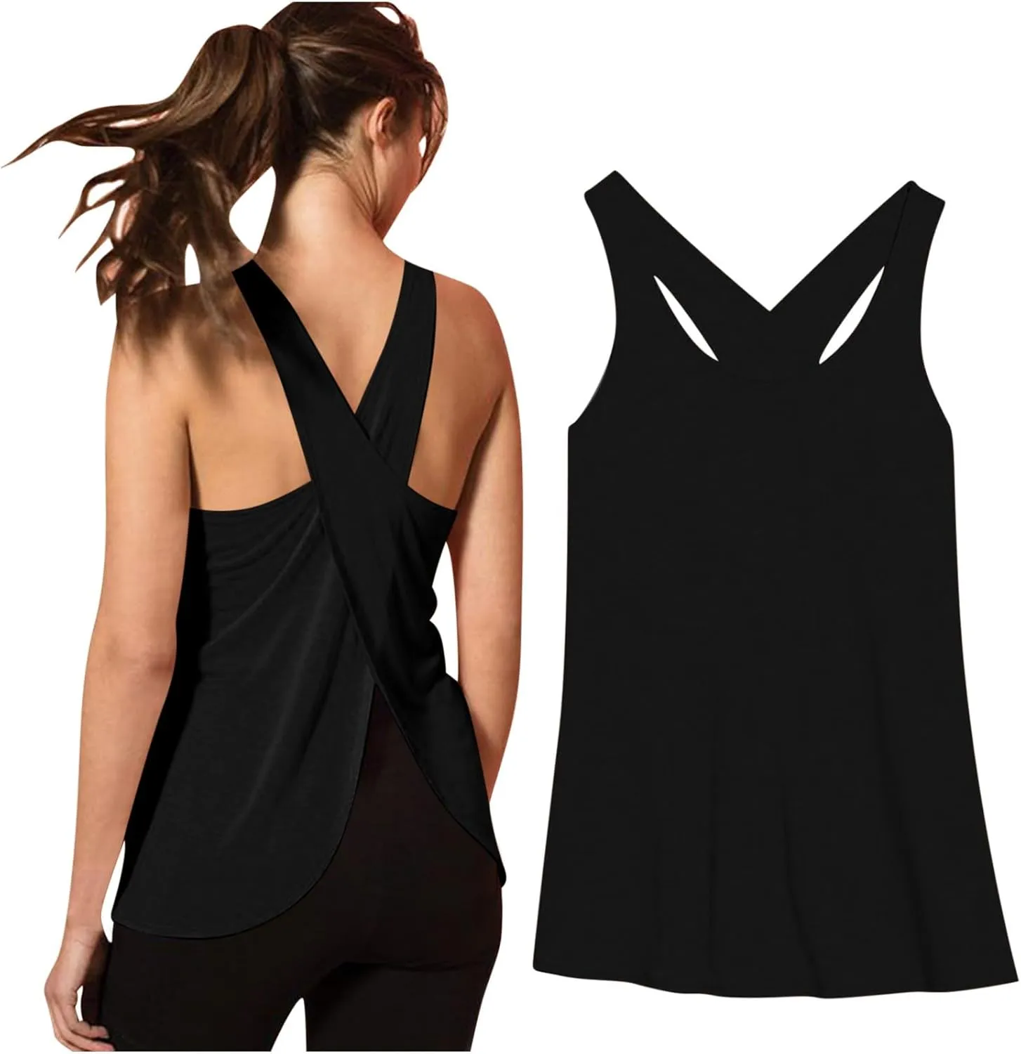 Women Workout Tank Top Criss Cross Open Back Athletic Yoga Shirt Exercise Fitness Sleeveless Tunics Loose Activewear