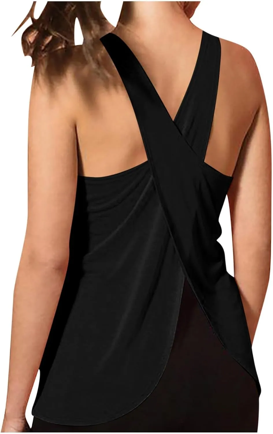 Women Workout Tank Top Criss Cross Open Back Athletic Yoga Shirt Exercise Fitness Sleeveless Tunics Loose Activewear