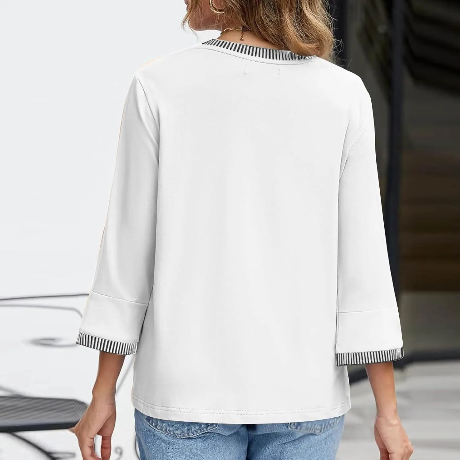 Women's 3/4 Sleeve Tops Dressy Casual Crew Neck Color Block Loose Shirts 2025 Summer Trendy Blouses Tees Blouses