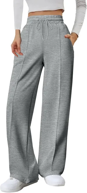 Women's Baggy Sweatpants Fleece High Waisted Joggers with Pockets Comfy Workout Elastic Waist Jogging Pants