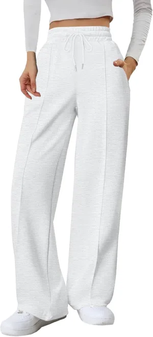 Women's Baggy Sweatpants Fleece High Waisted Joggers with Pockets Comfy Workout Elastic Waist Jogging Pants