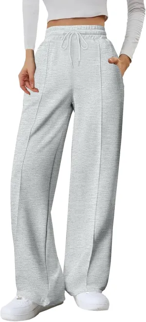 Women's Baggy Sweatpants Fleece High Waisted Joggers with Pockets Comfy Workout Elastic Waist Jogging Pants