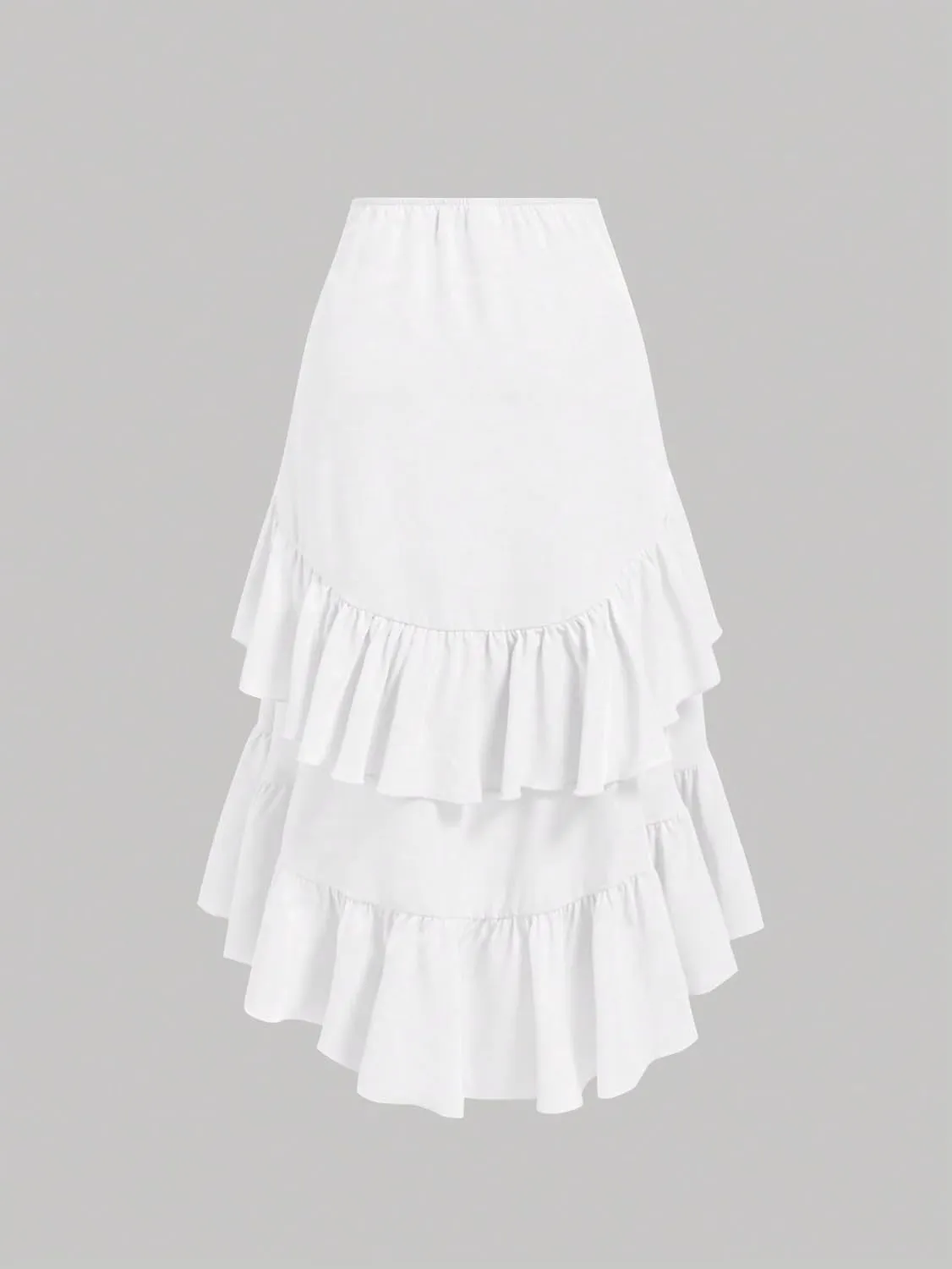 Women's Basic Casual Summer High-Low Hem Drawstring Ruffled Party Boho Lunch Long Skirt Casual Skirts