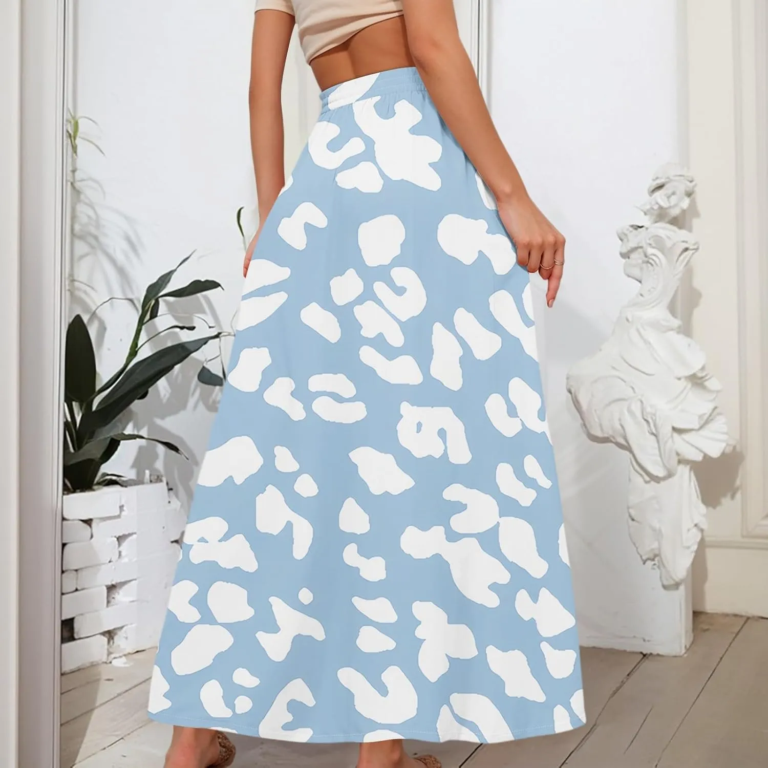 Women's Boho Floral Print Elastic Waist Beach Resort A Line Maxi Skirt with Pocket, S-2XL