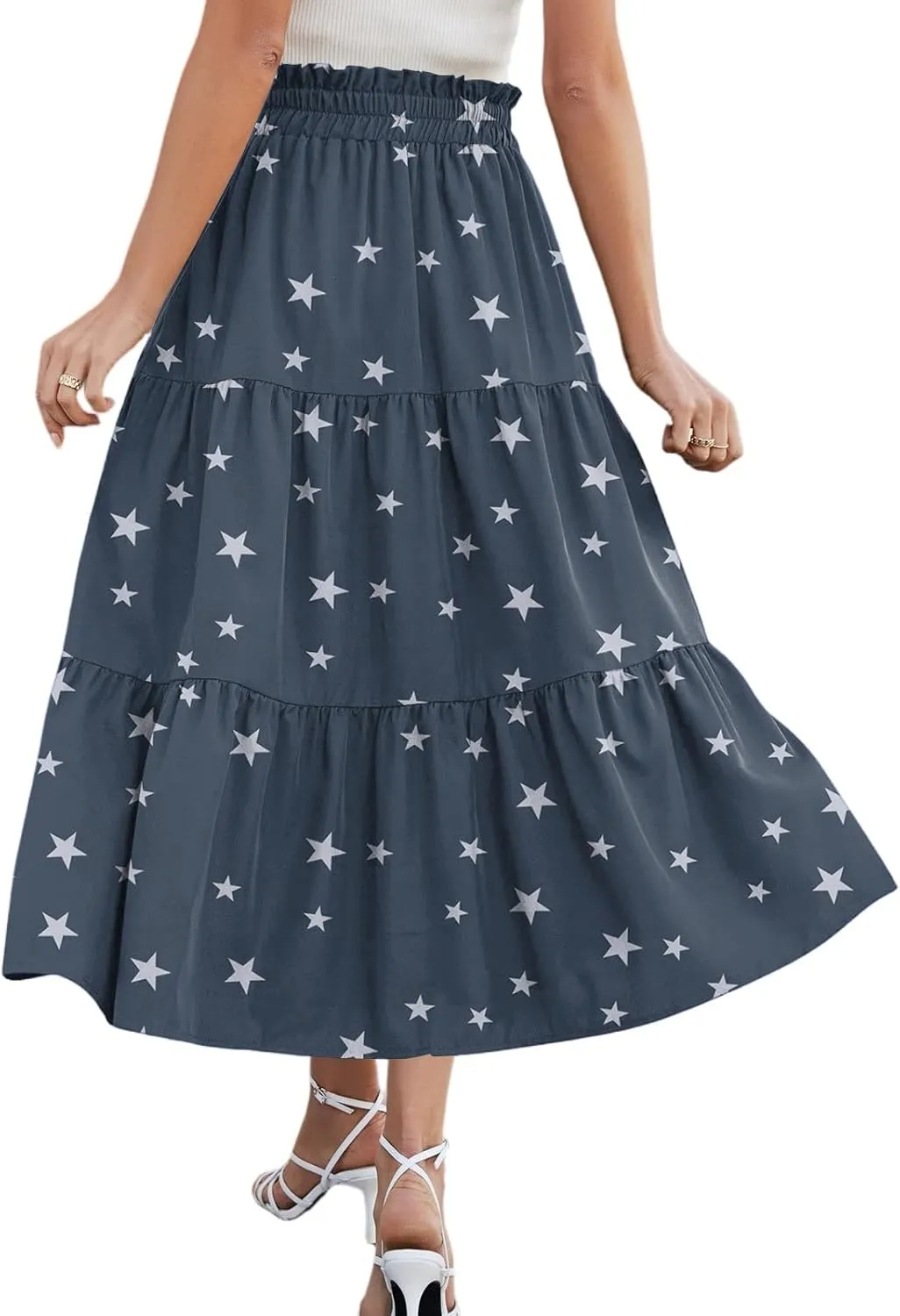 Women's Boho Skirt Floral Printing Drawstring Elastic Waist Ruched Hem Skirts Fashion Casual Vacation Skirt