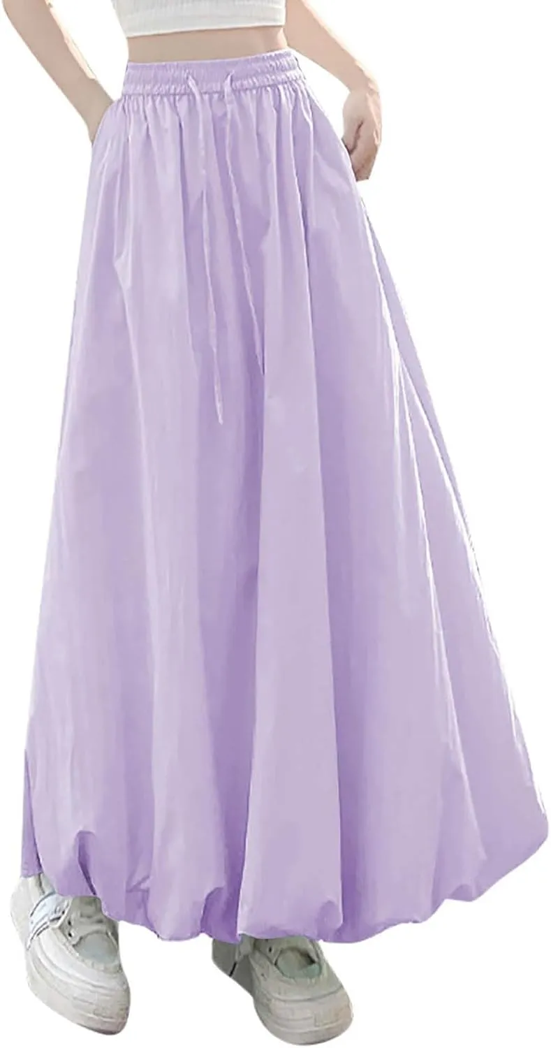 Womens Bubble Skirt Y2k Trendy Going Out High Waisted A-Line Long Skirt Ruffle Pleated Summer Casual Puff Midi Dress