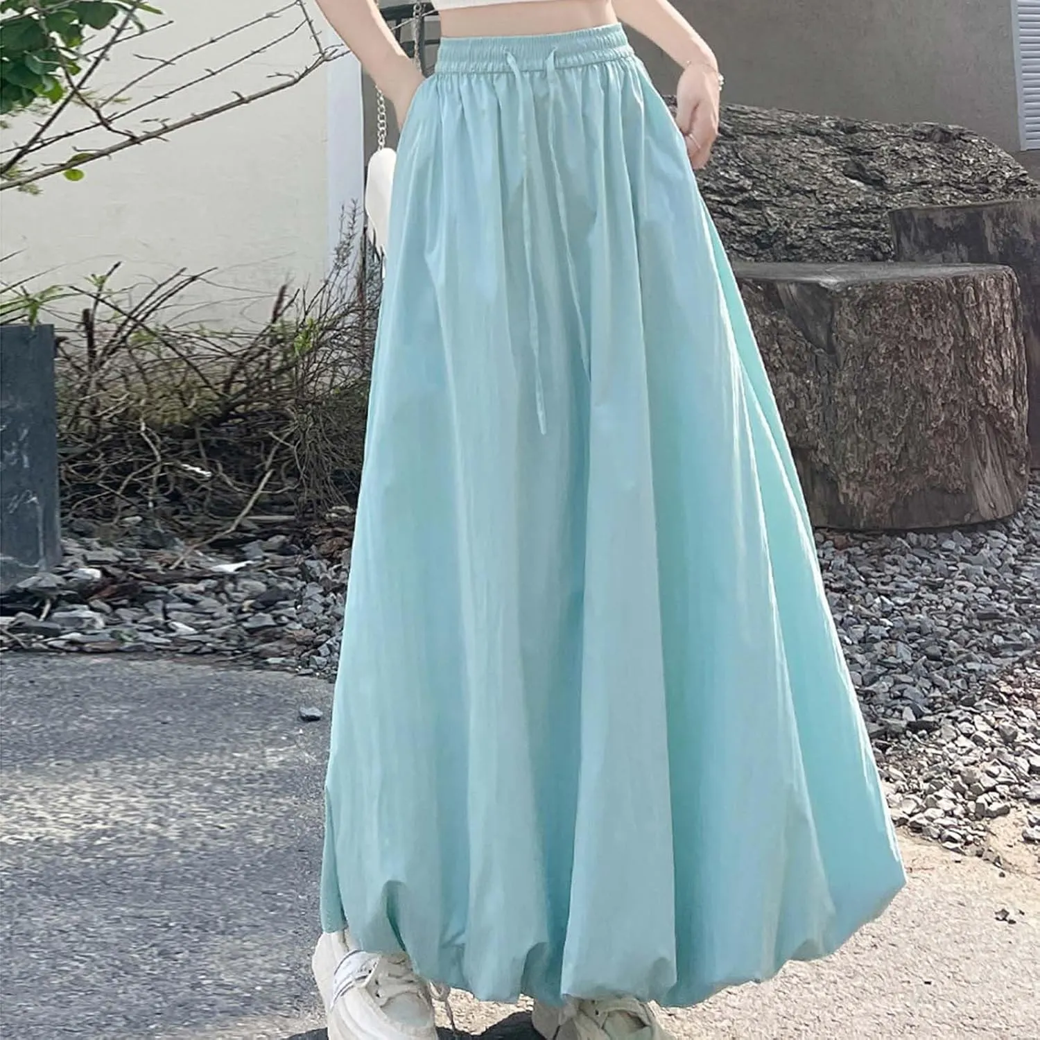 Womens Bubble Skirt Y2k Trendy Going Out High Waisted A-Line Long Skirt Ruffle Pleated Summer Casual Puff Midi Dress