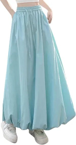 Womens Bubble Skirt Y2k Trendy Going Out High Waisted A-Line Long Skirt Ruffle Pleated Summer Casual Puff Midi Dress