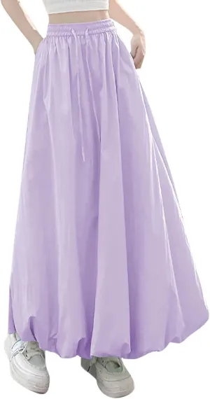 Womens Bubble Skirt Y2k Trendy Going Out High Waisted A-Line Long Skirt Ruffle Pleated Summer Casual Puff Midi Dress