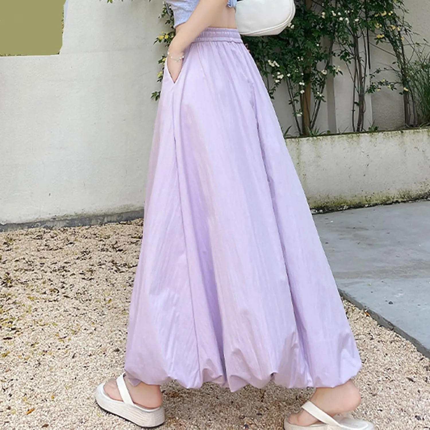 Womens Bubble Skirt Y2k Trendy Going Out High Waisted A-Line Long Skirt Ruffle Pleated Summer Casual Puff Midi Dress