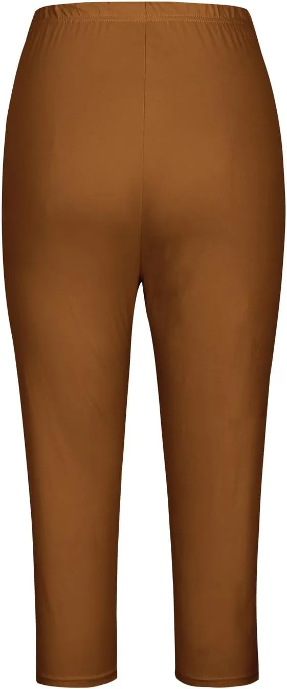 Womens Capri Leggings Summer Beach Cropped Pants Workout Joggers Hollow Out Stretchy Yoga Lounge Trouser with Pocket