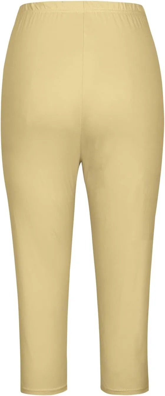 Womens Capri Leggings Summer Beach Cropped Pants Workout Joggers Hollow Out Stretchy Yoga Lounge Trouser with Pocket