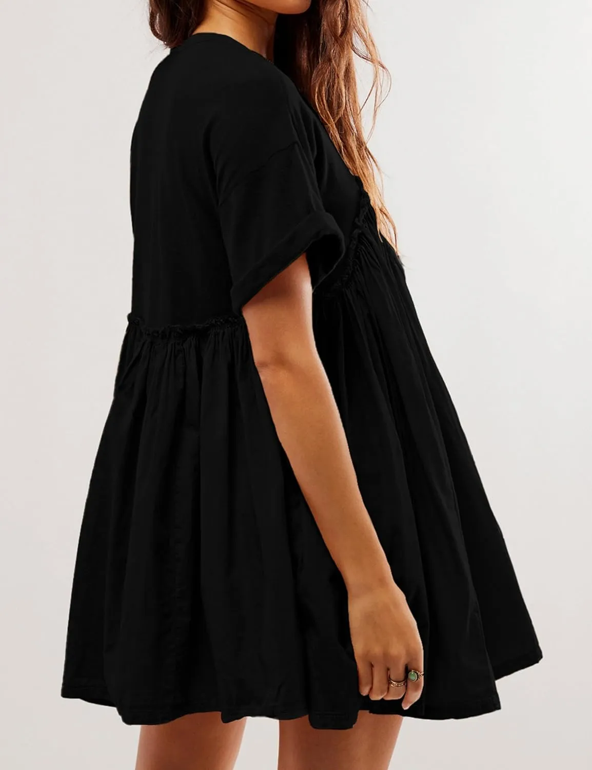 Womens Casual Summer Dress Short Sleeve Crewneck T Shirt Dresses Plus Size Patchwork Flowy Swing Mini Dress